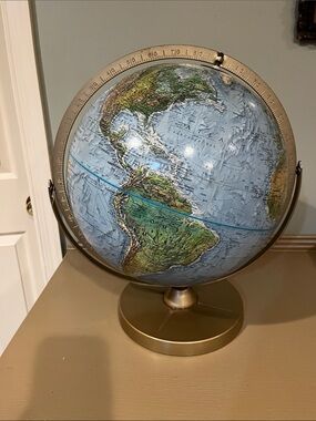 Vintage Replogle Land and Sea  Globe 12” diameter metal base.  17” tall